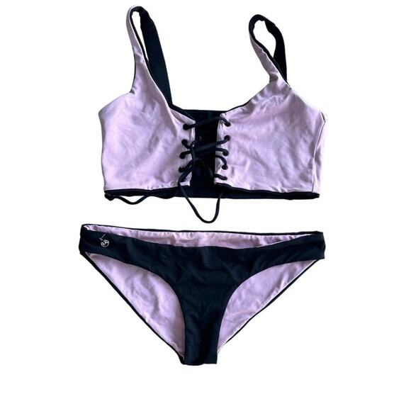 Maaji Reversible Lace Up Bikini Set Black and Pink S - Picture 5 of 6